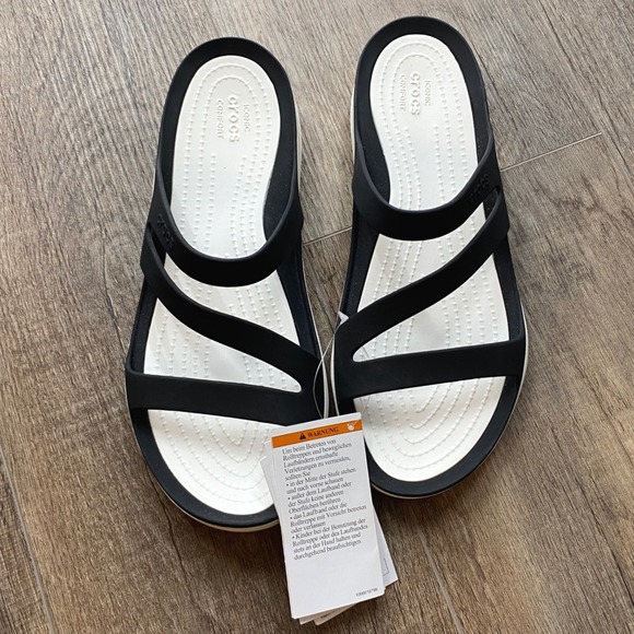CROCS Shoes - Crocs Swiftwater Sandal Womens 9 Black White Asymmetric Slide 203998-066 NWT
